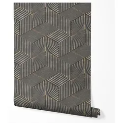 Vliestapete Geometrisch 3D Würfel Linien Muster Dunkelgrau Gold Modern Abstrakt Struktur Wohnzimmer Schlafzimmer Flur Industrial Design UV-bestän...