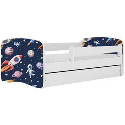 Raumhirsch Möbel Kinderbett Kosmos, Weiß, 80x160 cm mit Schublade - Hochwertiges Kinderbett mit abnehmbarer Schutzschiene und geräumiger Schublade für Stauraum. Ideal für Kinderzimmer, sorgt für Sicherheit und Ordnung.