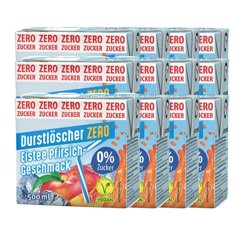 Durstlöscher Eistee Pfirsich Zero intensiver Geschmack 500ml 12er Pack