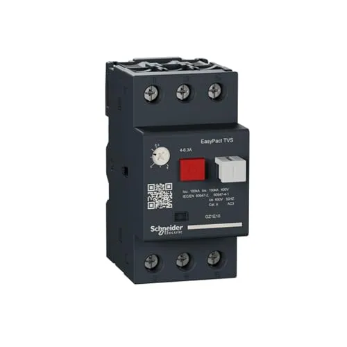 Motorschalter 3P 2,2kW 4-6,3A GZ1E10 - Fehlerstromschutz (RCD) mit 3 Polen, ideal für sichere Motorsteuerung und zuverlässigen Betrieb.
