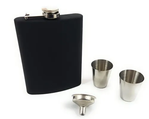 Flachmann Edelstahl Taschenflasche Trichter Tasche Taschenflachmann Schwarz Set