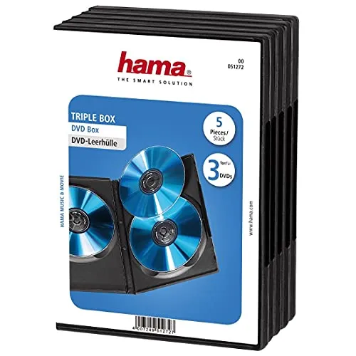 Hama DVD-Hülle Triple 5er-Pack (auch passend für CDs und Blu-rays) mit Folie zum Einstecken des Covers, schwarz