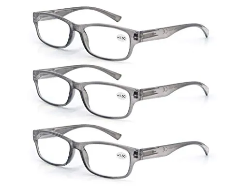 MODFANS 3 Pack Lesebrille 1.0 Herren/Damen,Gute Brillen,Hochwertig,Rechteckig,Komfortabel,Super Lesehilfe,fur Manner und Frauen,(3 Grau)