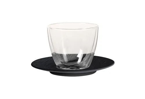 Villeroy & Boch Manufacture Rock Café au Lait-Set schwarz 2-tlg. - Thermobehälter für stilvollen Kaffeegenuss, mit doppelwandigem Becher und eleganter Untertasse, perfekt für aromatischen Kaffee und als Geschenk.