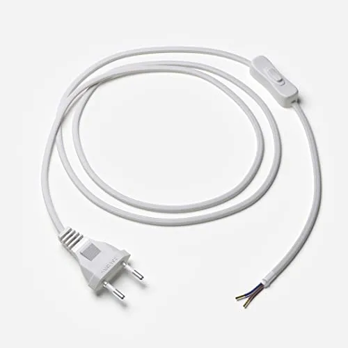 Lightstock Textilkabel-Zuleitung mit Euro-Stecker und Schalter, 250cm, 2x0,75mm², weiß