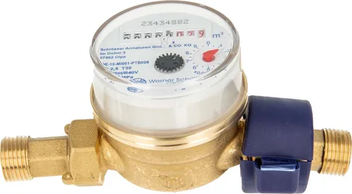 Einstrahlzähler ETK Kombi-Set (Kaltwasser) bis 30 Grad Länge 80 mm, inkl. Verschraubungen 3/4 Zoll x 1/2 Zoll AG, Plombierschelle