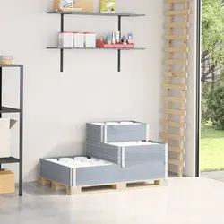 vidaXL Paletten-Aufsatzrahmen 3-fach Grau 120x80 cm - Garten-Zubehör aus massivem Kiefernholz, robust und stapelbar für vielseitige Einsätze, ideal als Hochbeet oder zur Aufbewahrung.