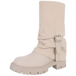 Ital-Design Modische Damenstiefel mit Gurt-Detail für Herbst/Winter Plateaustiefel (90153096) Blockabsatz Stiefel in Beige beige|braun 37 EU
