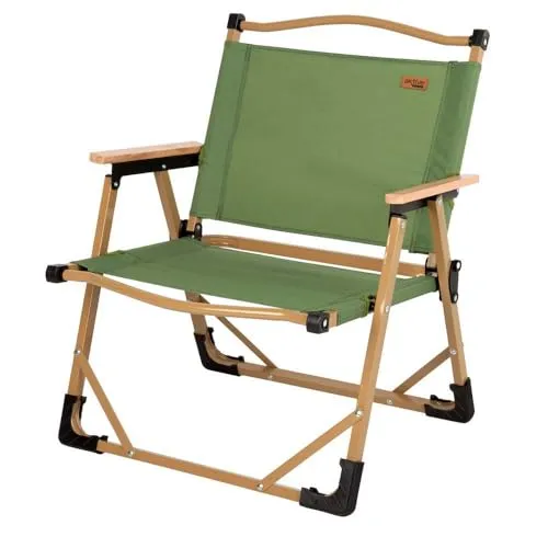AKTIVE Klappbarer Campingstuhl, Glamping, Grün, Kippschutz, 47x45x62 cm, Tragkraft 110 kg, Polyestergewebe, Stahlrahmen, Holzarmlehnen, Klappstühle (63067)