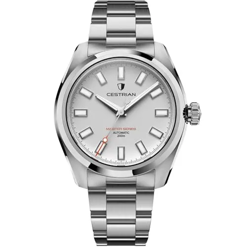 Cestrian Master Series V3 Automatik-Herrenuhr, 40 mm, weißes Zifferblatt, Gehäuse und Armband aus 316L-Edelstahl, wasserdicht bis 200 m