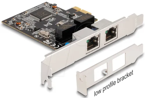 PCIE x1 auf 2x RJ45 Gbit LAN-Adapter - Steckkarte mit 2x RJ-45 Anschlüssen für schnelle Netzwerkverbindungen bis 1000 MBit/s, ideal für Gaming und Streaming.
