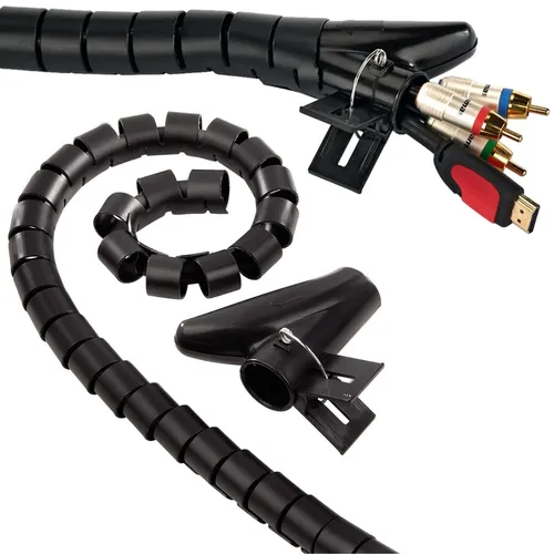 Hama Kabelschlauch mit Einziehhilfe (Flexibler Kabelkanal für Kabelmanagement und Kabelschutz, Kabelspirale für Flexible Bündelweite, Kunststoff, Ø 30 mm, 1,5m) schwarz