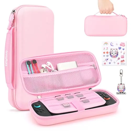 innoAura Switch 2 Tasche für NS Switch 2 Konsole (2025), Tragbares Switch 2 Hülle für Switch 2 Konsole und 9 Spiele, Harte Schutzhülle Tragetasche für Reisen und Aufbewahrung (Rosa)