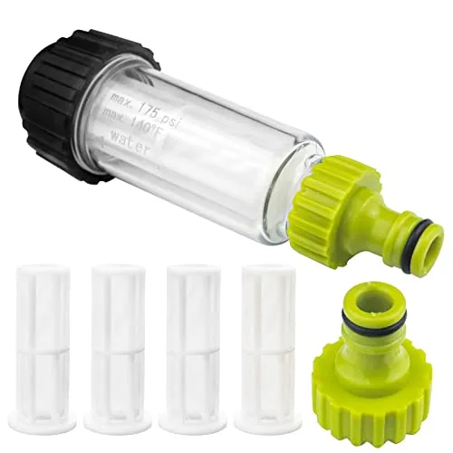 GZkushi Wasserfilter Set, 3/4 Zoll Wasser Vorfilter mit 4 × Filtereinsatz & Schnelladapter, für Hochdruckreiniger, Gartenpumpe, Gartenbewässerung, Wohnmobil