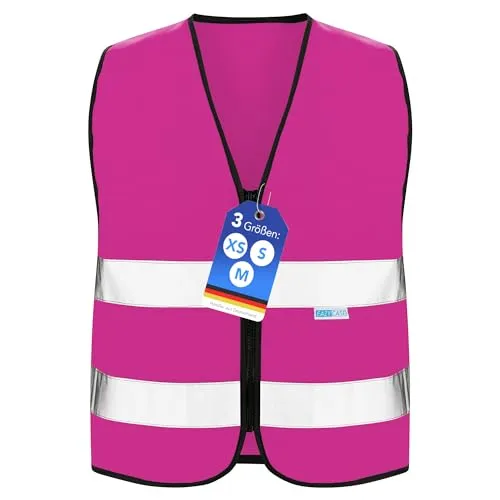 EAZY CASE Reflektorweste für Kinder, Sicherheitsweste, Reißverschluss-Warnweste mit Reflektoren, atmungsaktiv, Reflektierend, zur Erhöhung der Sichtbarkeit im Straßenverkehr, M, Pink