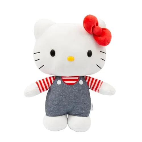 Hello Kitty Plüschtier 30 cm – mit blauer Jeanslatzhose, weich und kuschelig - Weich- & Stoffpuppen: Dieses 30 cm große Hello Kitty Kuscheltier ist perfekt zum Kuscheln und kommt in einer schönen Geschenkbox, ideal für jeden Anlass.