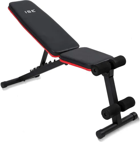 ISE Profi Hantelbank Multifunktion Tranings Fitness Bank klappbar übungsbank verstellbar für Bauch und Bein schrägbank, und nach DIN EN 957, SY-5902