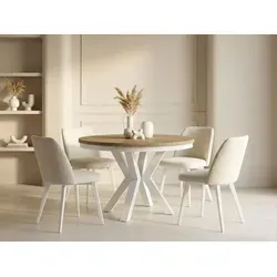WFL Group Esstisch – Ausziehbarer Rundtisch in Eiche - Moderne Esstische mit flexiblem Design: Runder Tisch aus Eiche, ausziehbar für bis zu 10 Personen, ideal für Dinnerpartys. Hochwertige, kratzfeste Oberfläche und skandinavisches X-Gestell für Stabilität.