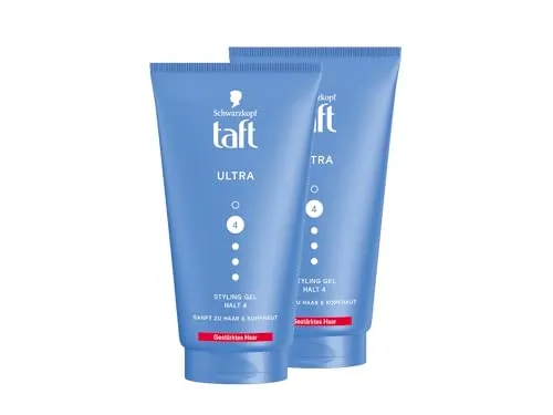 Schwarzkopf TAFT Gel Ultra Styling (2x 150ml), Haargel für gestärktes Haar mit ultrastarkem Halt, sanft zu Haar und Kopfhaut, veganes, Haarstyling-Gel