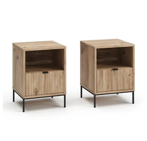 Vicco Nachtschrank Eliza 2er Set, Viking Oak - Moderne Nachtschränke mit Schublade und offenem Fach, ideal für praktischen Stauraum und stilvolle Akzente im Schlafzimmer. Robust und langlebig in trendigem Viking Oak.