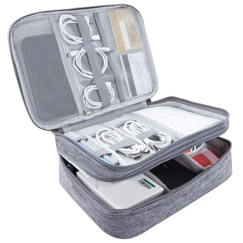 ANBOWEI Elektronik Tasche Reise Kabeltasche Organizer, 3 Layer Ladekabel Technik Tasche Waterproof Cable Bag für Reisekabel, Handyladekabel Ladegerät, Powerbank, Tablet - Grau