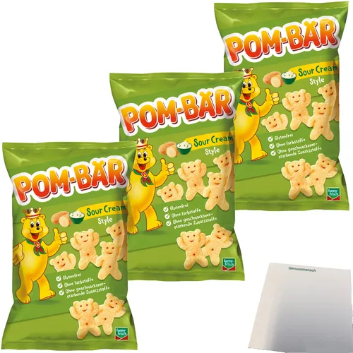 Pom-Bär Sour Cream Kartoffelsnack 3er Pack 3x75g Packung usy Block