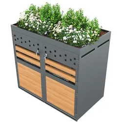 Mülltonnenbox mit Hochbeet für 2 Tonnen - Dunkelgrau - Praktische Mülltonnenbox für 2x 120 oder 240 Liter mit integriertem Hochbeet für Pflanzen. Robuste, abschließbare Türen aus pulverbeschichtetem Stahl sorgen für Sicherheit und Langlebigkeit.