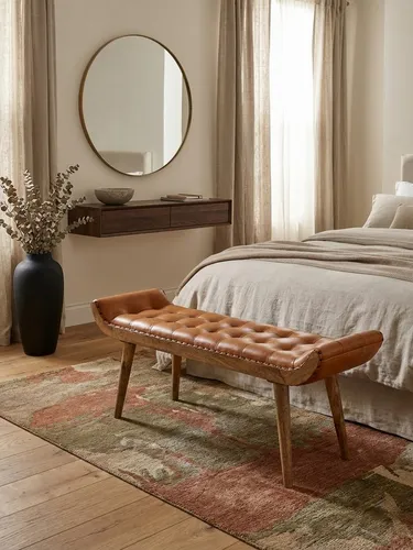 KADIMA DESIGN Sitzbank aus Echtleder & Massivholz, 125x50x38 cm, modern - Elegante Polsterbank für den Flur oder als Bettbank für 2 Personen. Aus hochwertigem Echtleder und robustem Massivholz gefertigt, bietet sie stilvolle Akzente und hohen Komfort.