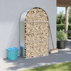 vidaXL Kaminholzunterstand Silbern 120x45x210 cm – Robuster Holzlager - Aschesauger: Hochbelastbarer, verzinkter Stahl für langlebige und witterungsbeständige Holzaufbewahrung mit optimaler Belüftung.