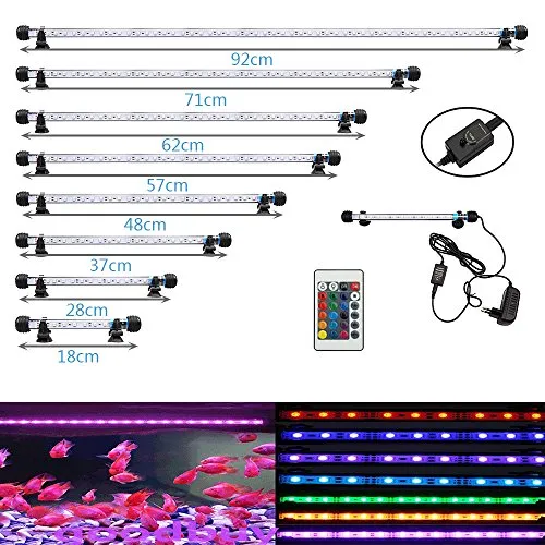 VARMHUS 18-112cm LED Aquarium-Licht Unterwasser BeleuchtungAufsatzleuchte Abdeckung Wasserdicht Lampe Stecker EU für Fisch Tank mit Fernbedienung RGB Farbwechsel (1.8 * 48cm, RGB)