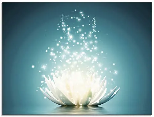 ARTland Wanddeko Glasbilder Wandbild Glas Bild einteilig 60x45 cm Querformat Asien Botanik Blumen Blüten Lotusblume Seerose Modern türkis T9NM