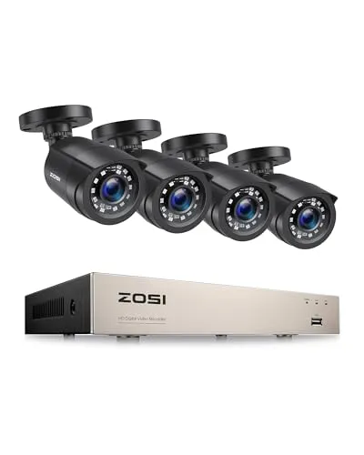 ZOSI CCTV Kabelgebunden Überwachungsset 8CH H.265+ 1080P DVR - Überwachungskamerasystem mit 4 wetterfesten 1080P Kameras und intelligentem Bewegungsmelder. Ideal für Innen- und Außeneinsatz, einfache Montage und 24/7 Aufzeichnung.