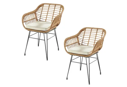 Kobolo 4-Fußstuhl Retro Gartenstuhl mit Kissen S/2 - Stylische Esszimmerstühle im angesagten Retro-Look von Kobolo, ideal für Innen- und Außenbereiche. Witterungsbeständiges Polyrattan sorgt für Langlebigkeit und Komfort. Inkl. Kissen für zusätzlichen Sitzkomfort.