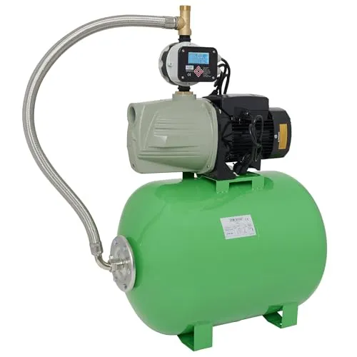 Hauswasserwerk selbstansaugend 5,5 Bar 7000 L/h, JET Gartenpumpe mit Aluminium Laufrädern Kreiselpumpe mit Druckschalter/Trokenlaufschutz