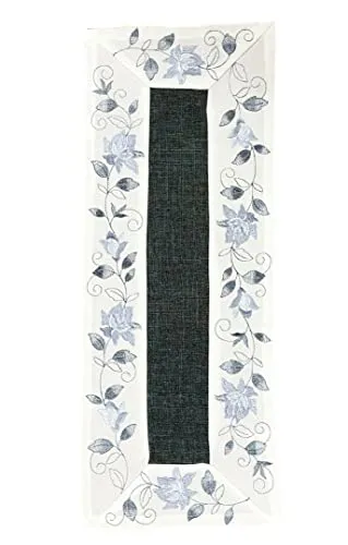 Tischläufer Tischdecke Mitteldecke Tischband gestickt Rosen Rot Weiss Silber Grau (22 x 55, Silber/Grau/Weiss)