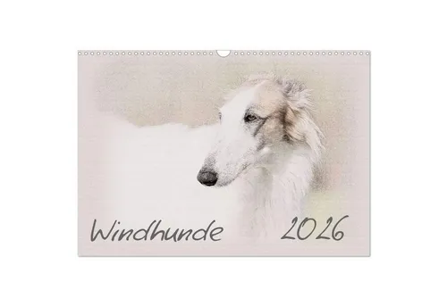 Windhunde Wandkalender 2026 DIN A3 - Wunderschöner Monatskalender mit 14 Seiten, der die Eleganz von Windhunden festhält. Ideal für Tierliebhaber und Kunstfreunde. Perfekte Wanddekoration für jedes Zuhause.