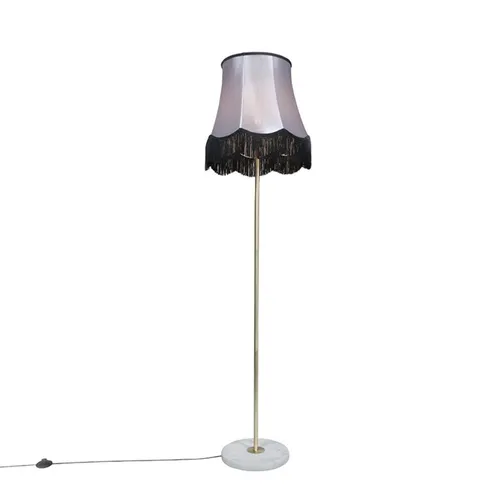 QAZQA Retro Messing Stehleuchte mit Granny Lampenschirm - Dimmbar, 45 cm - Elegante Stehleuchte im nostalgischen Oma-Stil mit modernem Touch. Ideal für Wohnzimmer oder Schlafzimmer, bietet einen Durchmesser von 45 cm und ist mit E27-Fassung für individuelle Beleuchtung geeignet.