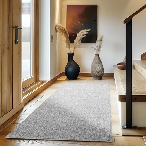 Carpettex Wohnzimmer Teppich Modern Design 80 x 150 cm - Kurzflor Küchenläufer Flur Hellgrau - Waschbar Extra Weich Flauschig - Bettvorleger Schlafzimmer