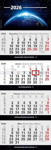 4-Monatskalender 2026 mit Bild Universum großer Wandkalender Büro Vier Monate