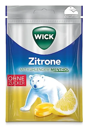 WICK Hustenbonbons Zitrone und natürliches Menthol ohne Zucker – Wohltuendes Hustenbonbon mit Zitronensaft und Menthol für ein tiefes Atemerlebnis – 1er Pack (1 x 72 g)