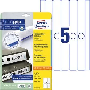 Zweckform Rückenschilder L4756-25, weiß, 34x297mm für Hängeordner selbstklebend 125 Stück