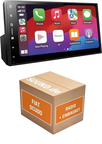 Autoradio Einbaupaket für Pioneer SPH-DA77DAB kompatibel mit FIAT Scudo Typ 272 + Lenkradfernbedienung Schwarz | Apple CarPlay Android Auto