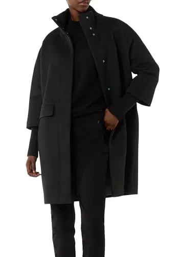 Comma Wollmantel mit geripptem Kragen und Ärmeln