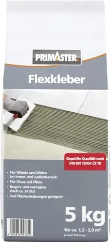 Primaster Flexkleber Grau 5kg Fliesenkleber für Wand- & Bodenfließen Innen&Außen