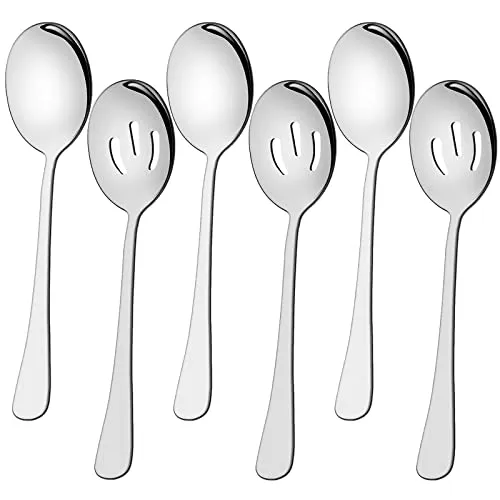 6-teiliges Servierlöffelset 22 cm, Enthält 3 Servierlöffel und 3 Schlitzlöffel, Edelstahl, Buffet, Bankettlöffel, Großer Löffel, Utensilien, Besteckset