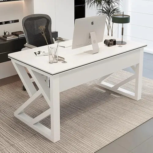 habeig Schreibtisch Z-Gestell, Weiß, 140 x 60 cm - Eleganter Schreibtisch mit Z-förmigen Metallbeinen in Weiß. Bietet eine großzügige Arbeitsfläche von 140 x 60 cm und integriert einen praktischen Kabeldurchlass für ein aufgeräumtes Arbeitsumfeld.