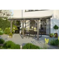 Skan Holz Terrassenüberdachung Andria 434 x 400 cm - Robuste Terrassenüberdachung aus Leimholz mit UV-beständigen Polycarbonat-Doppelstegplatten, ideal für wettergeschützte Entspannung im Freien. Inkl. Montagematerial und Anleitung.