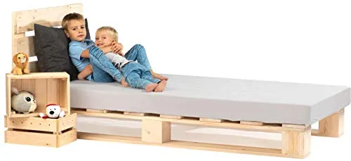 sunnypillow Palettenbett 80x200 cm mit Kopfteil