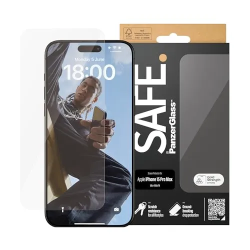 SAFE by PanzerGlass™ Screen Protector für iPhone 15 Pro Max- Displayschutz aus gehärtetem Glas, vollständige Bildschirmabdeckung, schutzhüllenfreundlich mit PanzerGlass Cases, kratzfest