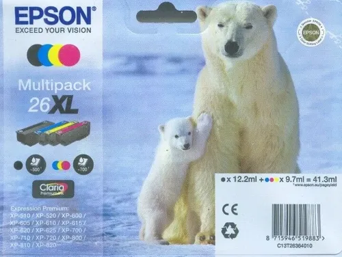 Epson Tinten C13T26364010 26XL - 4-farbig, hohe Kapazität für brillante Drucke, kompatibel mit Epson Expression Premium XP-510/520/600